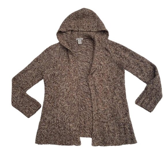 Open Knit Y2K Earthy Fairy Grunge Long Hooded Brown Cardigan Sweater - Picture 3 of 5